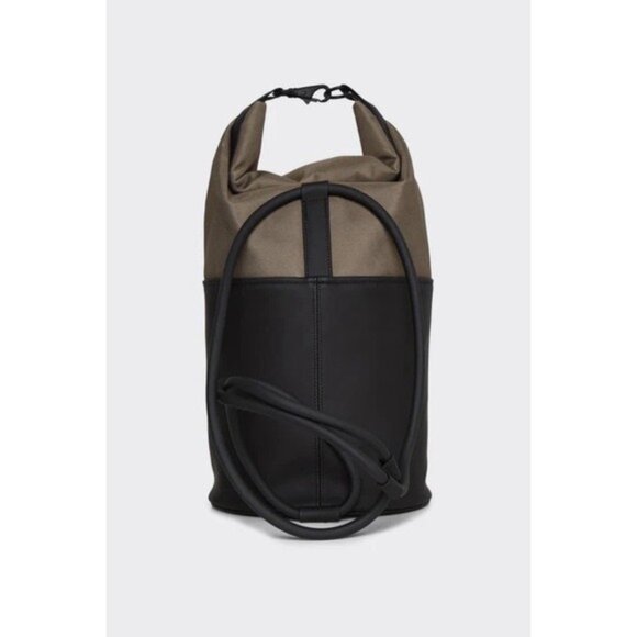NWT Rains Bucket Sling Mini Bag OS Wood Black Roll Top Backpack Waterproof - Picture 14 of 15